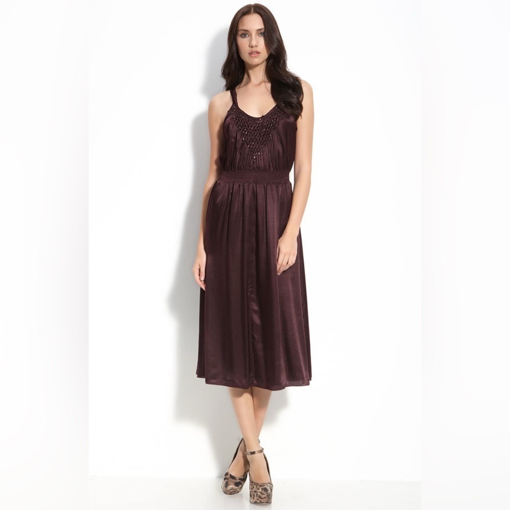 Rebecca Taylor Silk Blend Beaded Sleeveless Raisin Rum Purple Tank Midi Dress 2